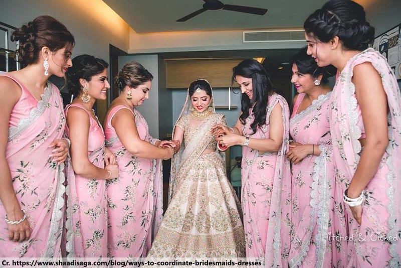 Colour-coordinated bridesmaids, Indian Wedding